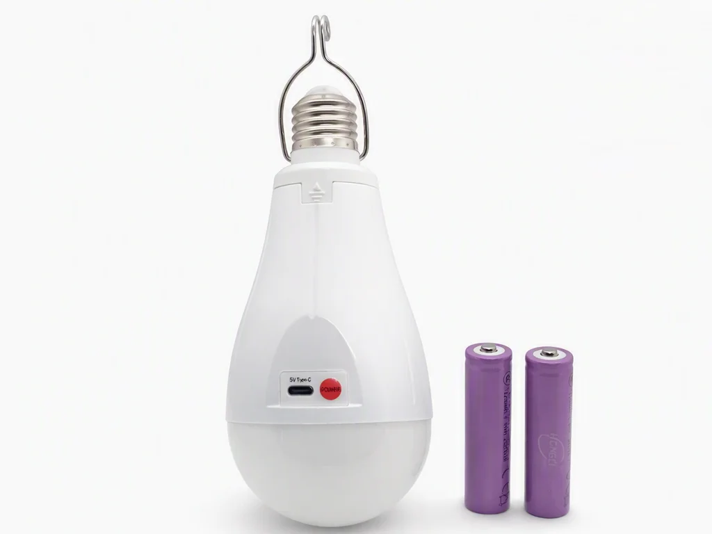 Аварийная LED-лампа E27 с аккумуляторами 2×18650 и USB-C 15W